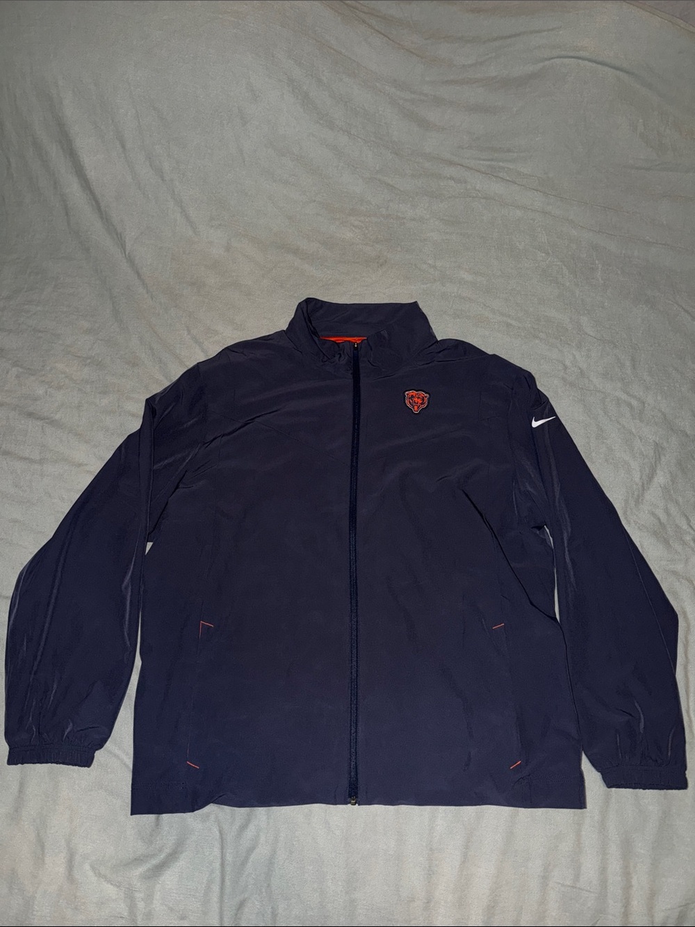 Chicago Bears x Nike Men's Dark Blue Full-Zip Jacket with Orange Logo